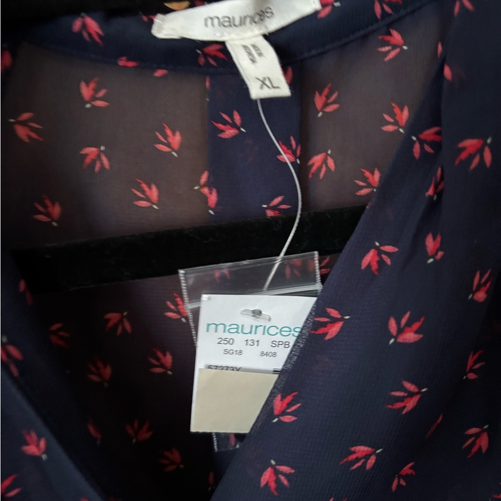 Maurices Dark Blue Top with Red Floral Design
